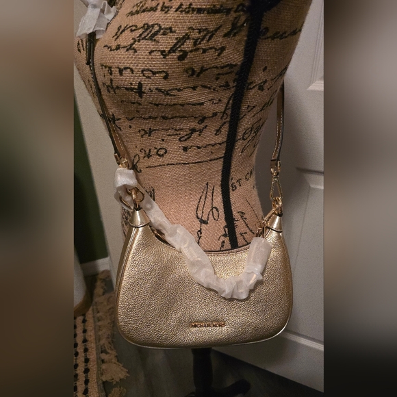 MICHAEL KORS Cora Medium Metallic Leather Shoulder Bag Gold - Picture 6 of 9